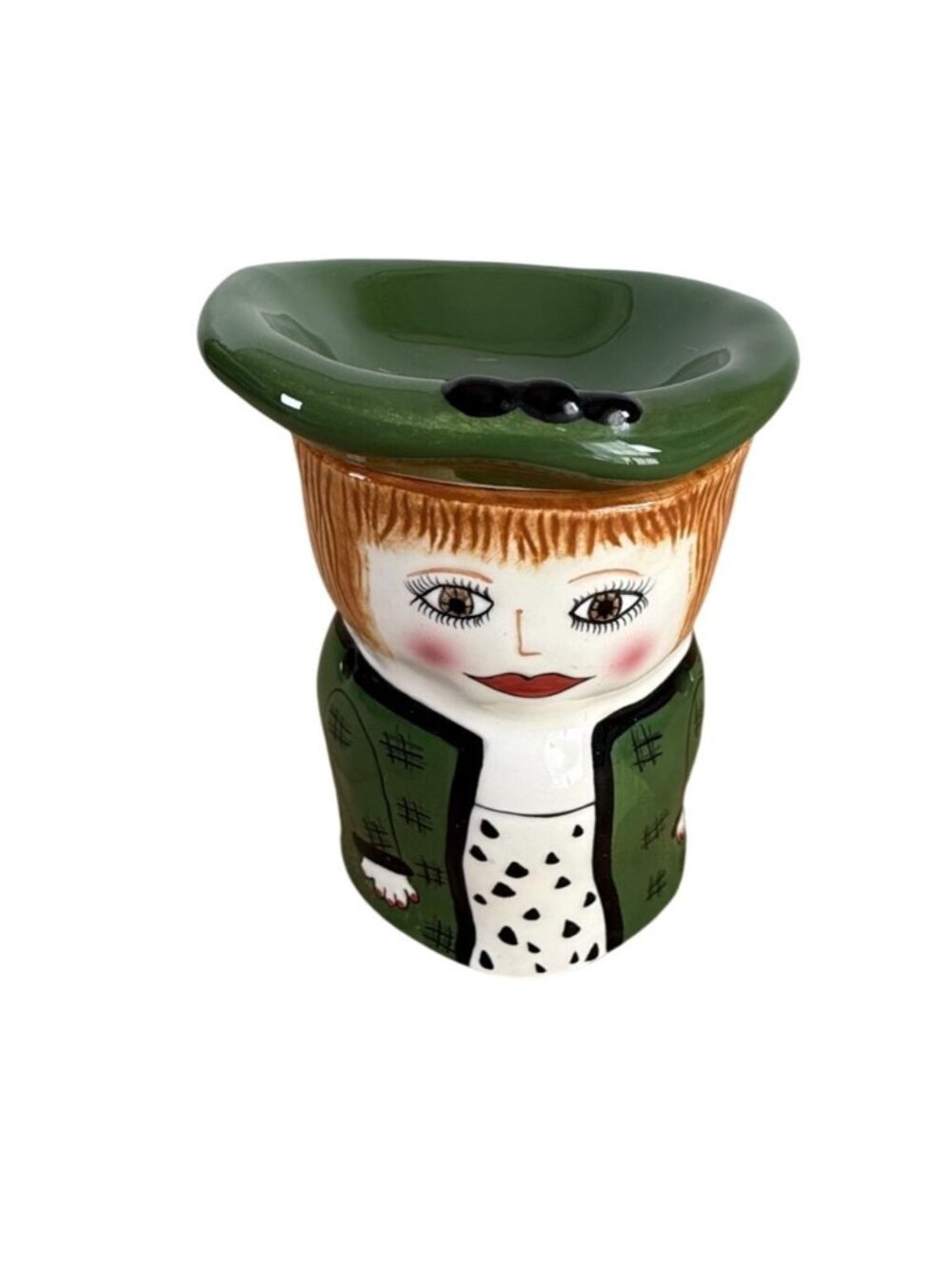 Hand-Painted Bella Casa Susan Paley Jade Ceramic Candle Warmer Green Hat